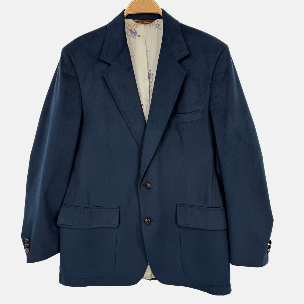 John Weitz Blazer Mens 42-44 Navy Blue Excellent Equestrian Lining Sport Coat